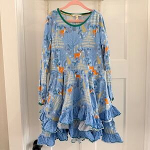 Matilda Jane Girls Neck of the Woods Blue Deer Print Ruffle Dress Size 8